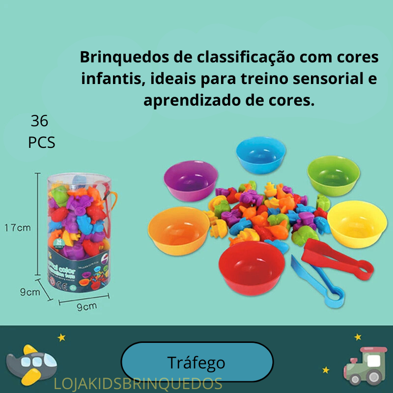 Brinquedo Educativo Montessori: Ursos Arco-Íris para Contar e Classificar Cores