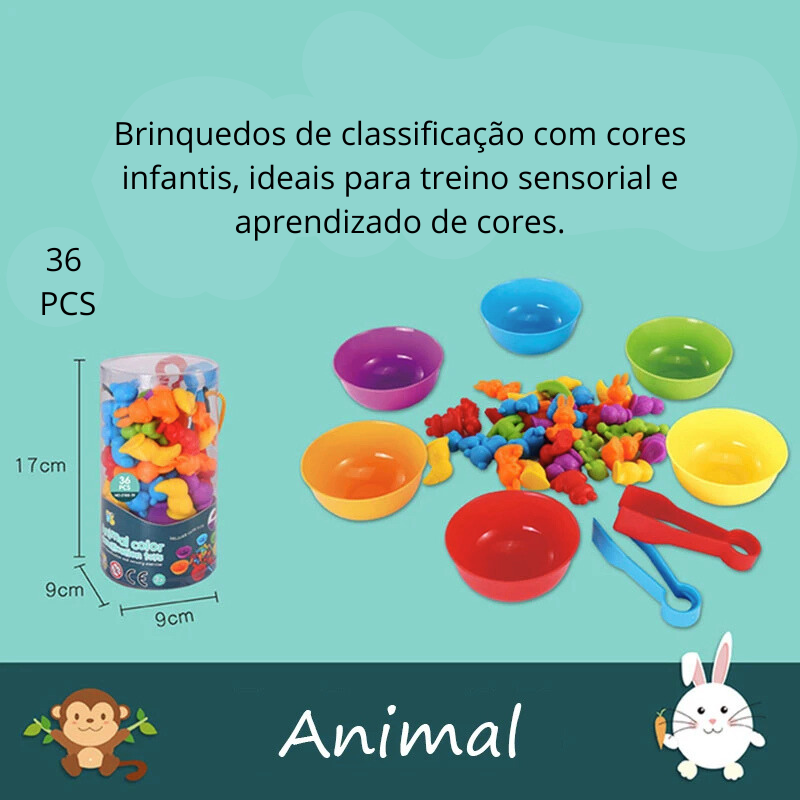Brinquedo Educativo Montessori: Ursos Arco-Íris para Contar e Classificar Cores