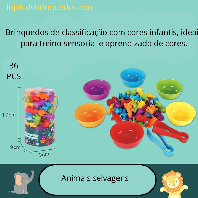 Brinquedo Educativo Montessori: Ursos Arco-Íris para Contar e Classificar Cores