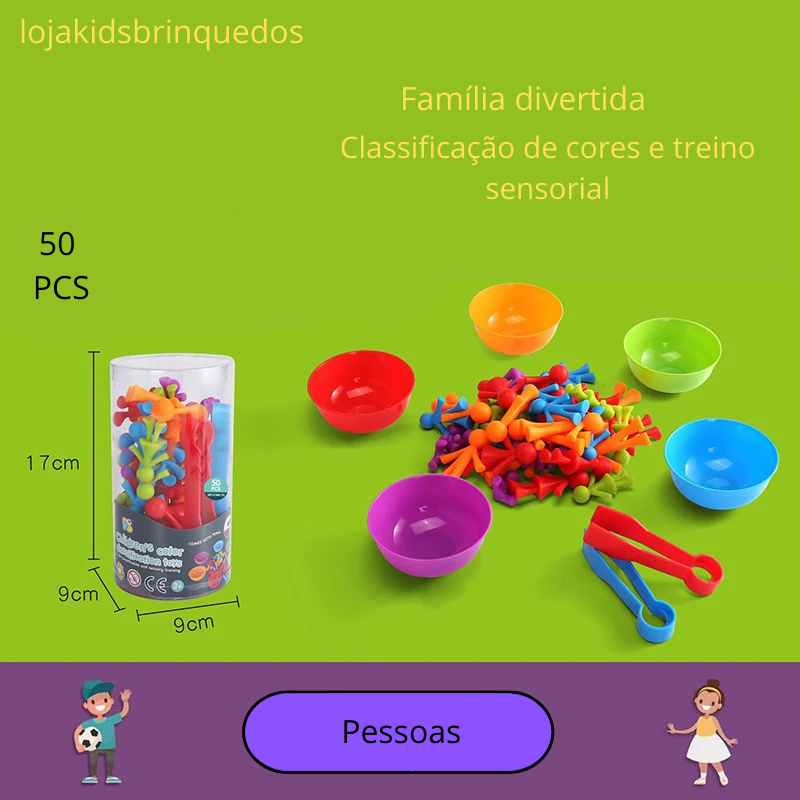 Brinquedo Educativo Montessori: Ursos Arco-Íris para Contar e Classificar Cores