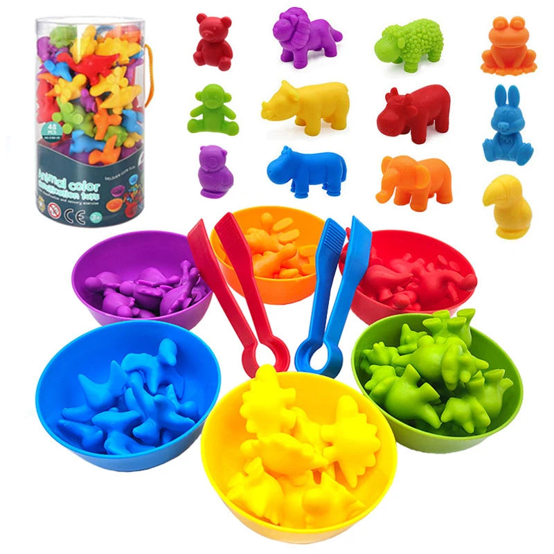 Brinquedo Educativo Montessori: Ursos Arco-Íris para Contar e Classificar Cores