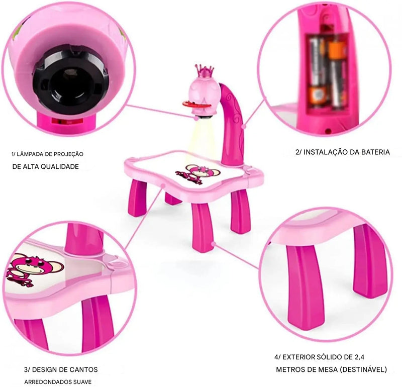 Mesa de Desenho e Projeção para Meninas – Kit Educativo de Pintura e Criatividade