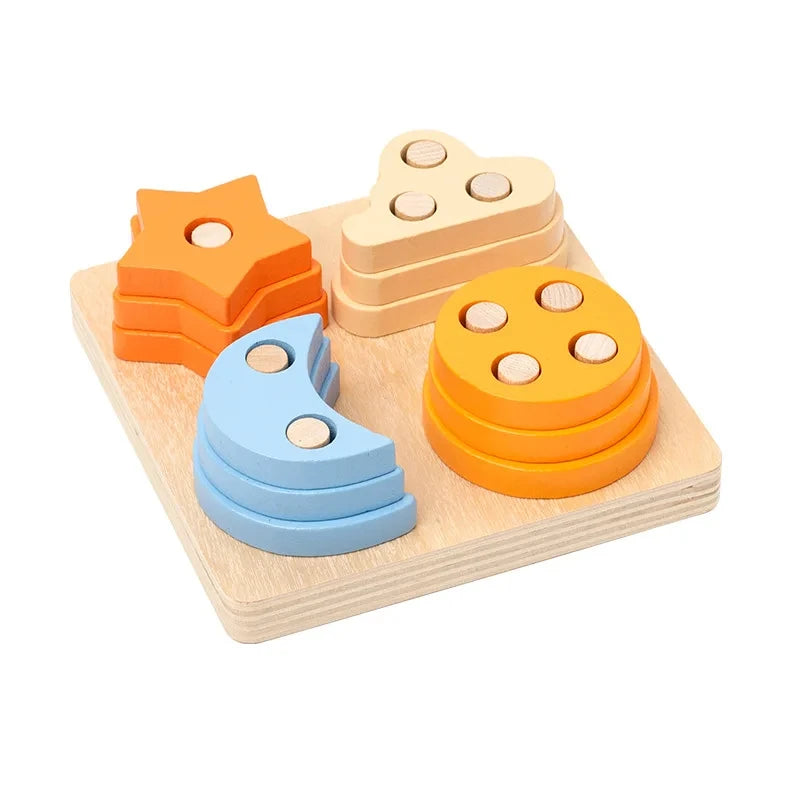 Blocos Montessori de Madeira – Quebra-Cabeça de Formas e Cores para Crianças