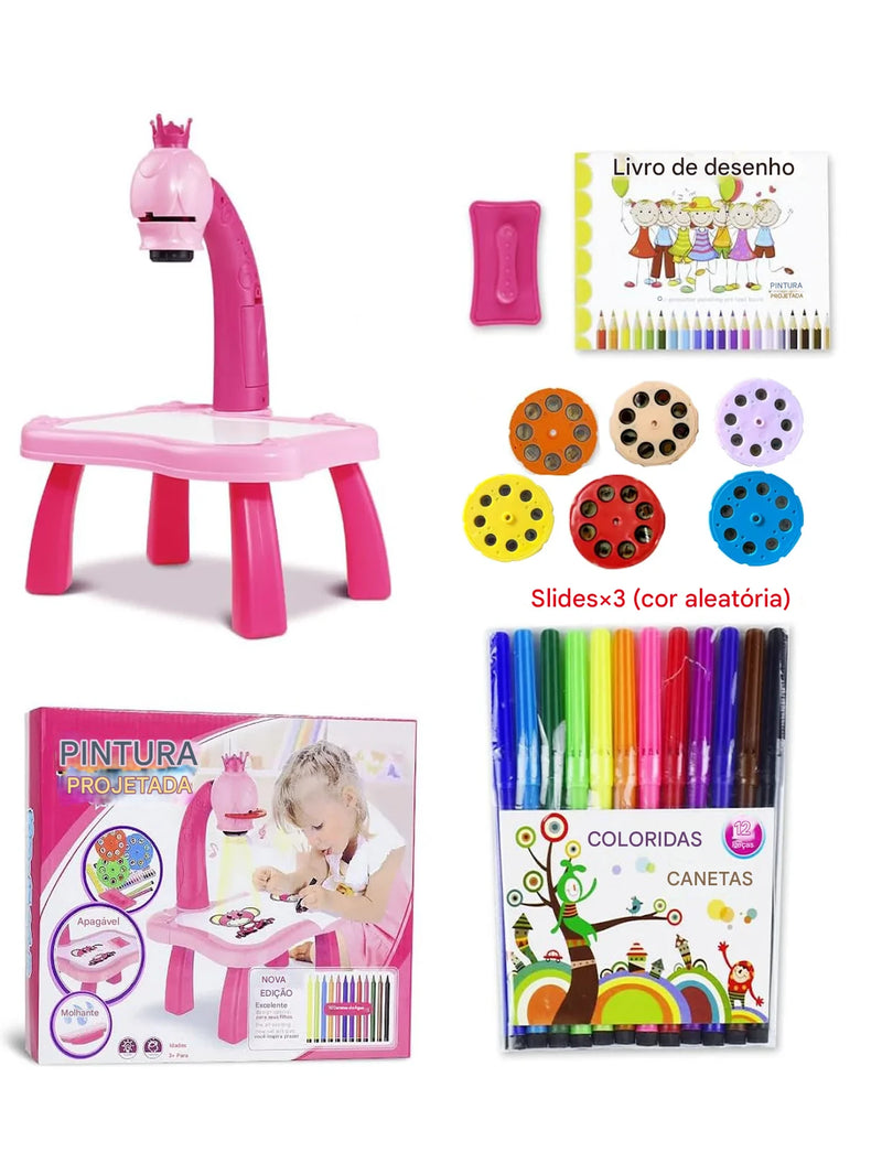 Mesa de Desenho e Projeção para Meninas – Kit Educativo de Pintura e Criatividade