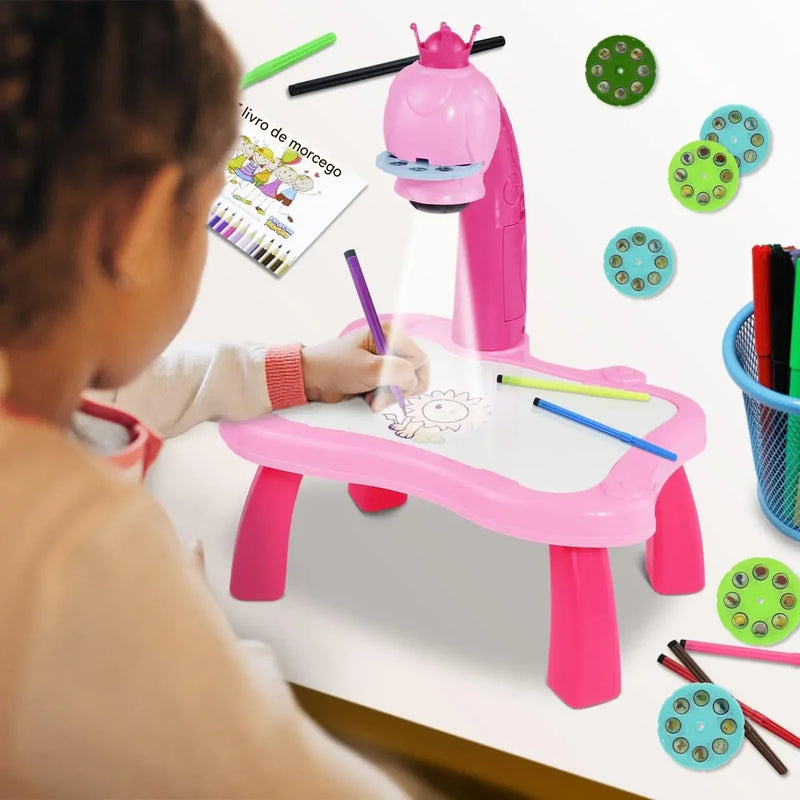 Mesa de Desenho e Projeção para Meninas – Kit Educativo de Pintura e Criatividade